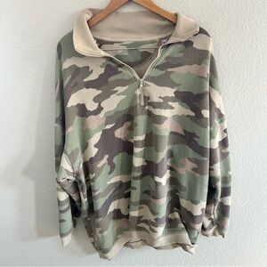 Aerie Camo Quarter Zip Oversized Sweatshirt